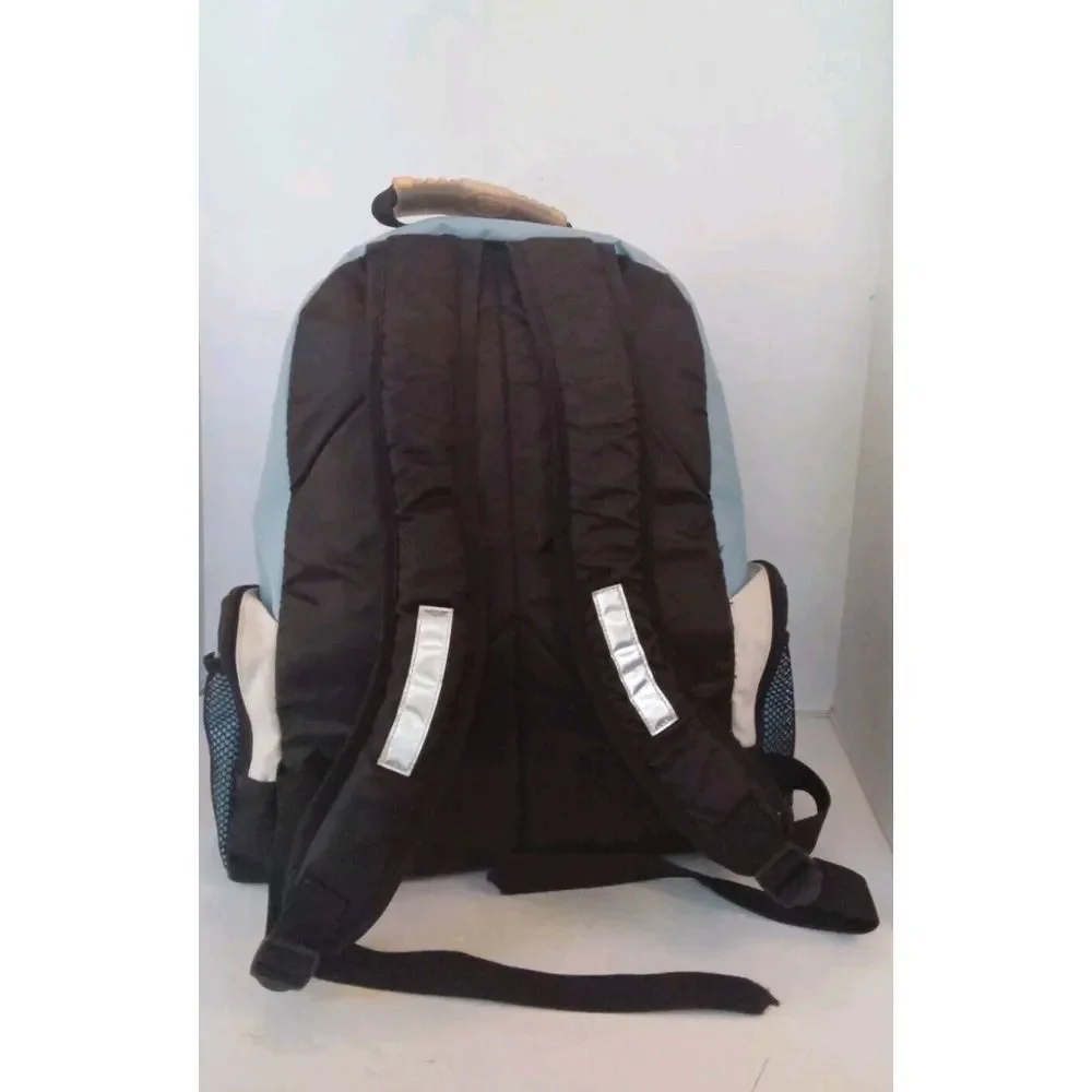 Multi-Pocket‎ Backpack Light Blue Gray Mesh Laptop Bag Multiple Compartments